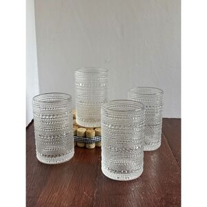 Fortessa Juniper Pebble Tumbler Clear Hobnail Glass Set of 4 Drinking Glasses 5"